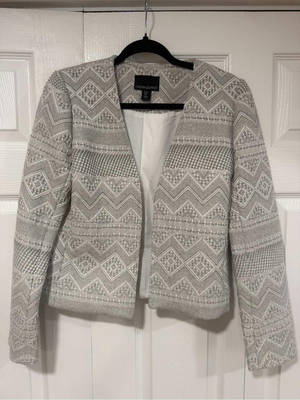 Cynthia Rowley Cream Textured Open-Front Blazer